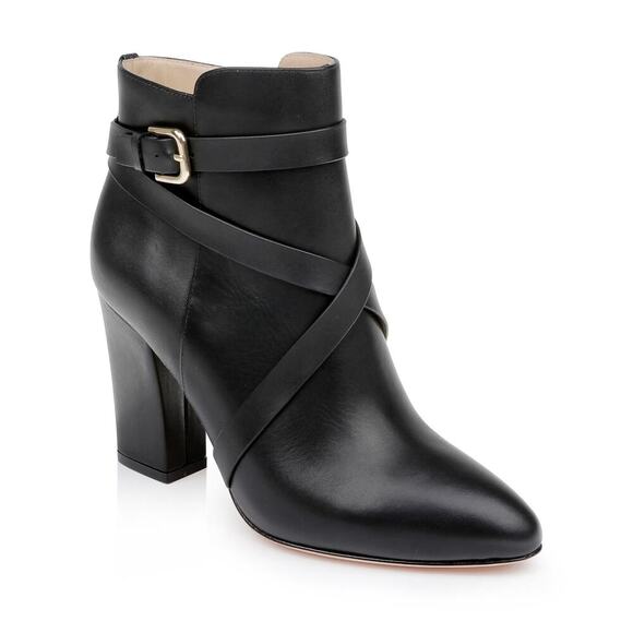 New L’Agence Bootie in Black Leather Zip Pointed Toe Size 10.5 M Side Zip - Picture 1 of 13